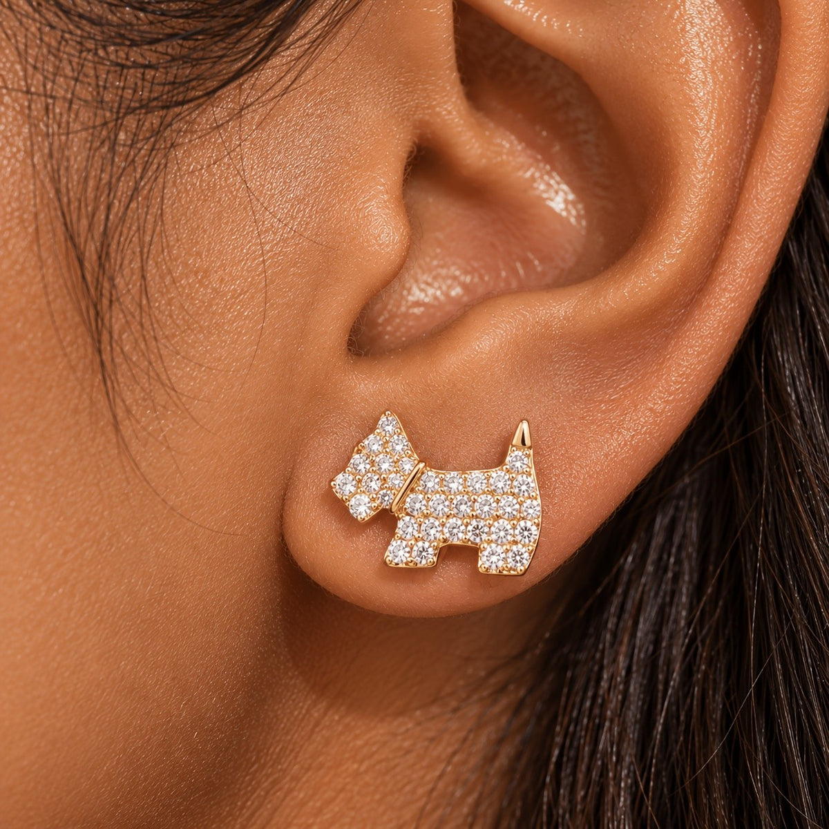 14k Dainty Puppy Stud Earrings