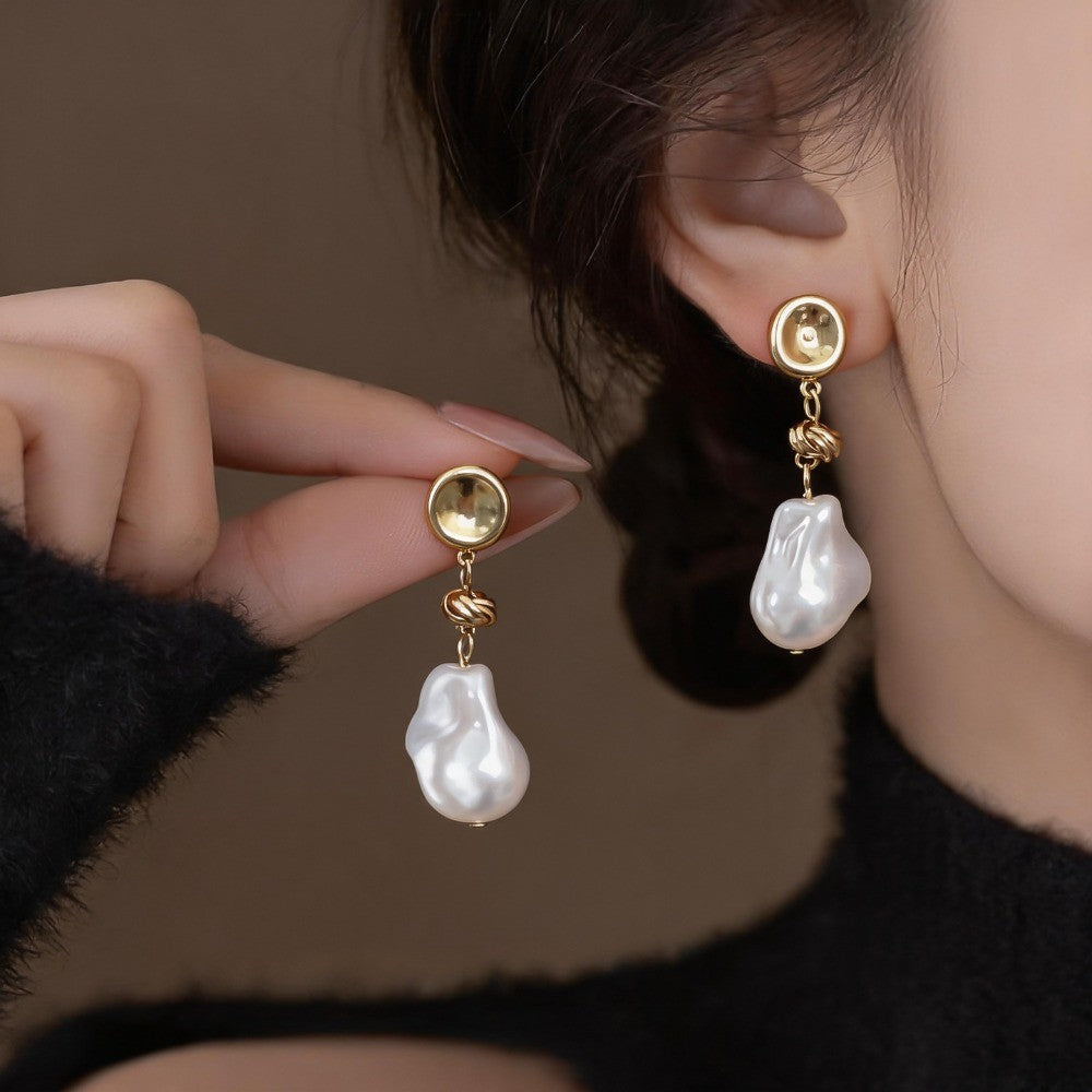 Classy Woven Knot Baroque Pearl Earrings