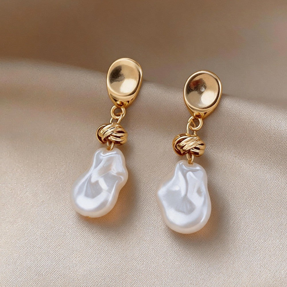 Classy Woven Knot Baroque Pearl Earrings