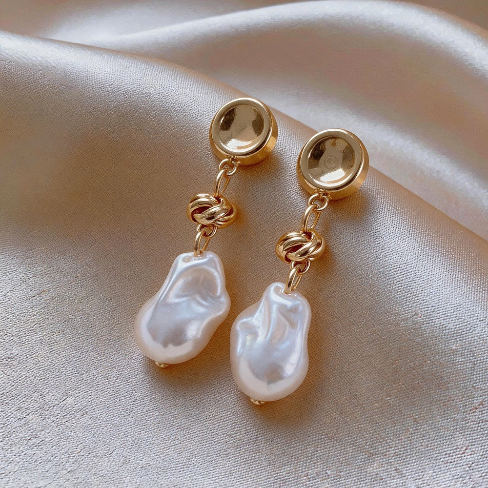 Classy Woven Knot Baroque Pearl Earrings