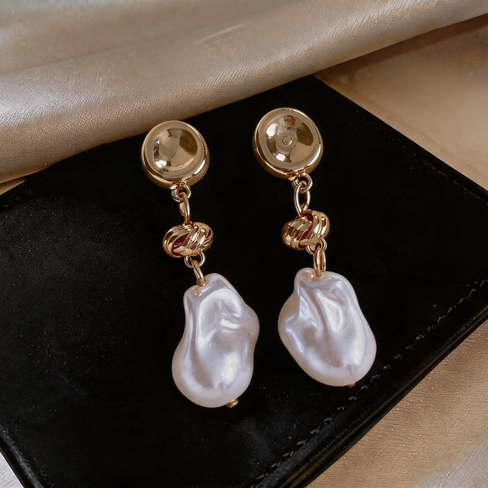 Classy Woven Knot Baroque Pearl Earrings
