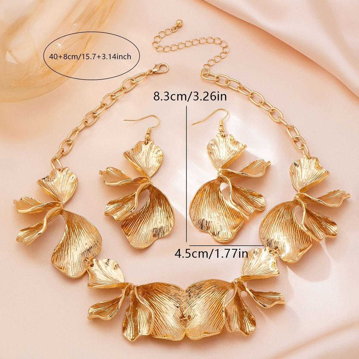 Elegant Textured Ginkgo Leaf Necklace & Earring Set