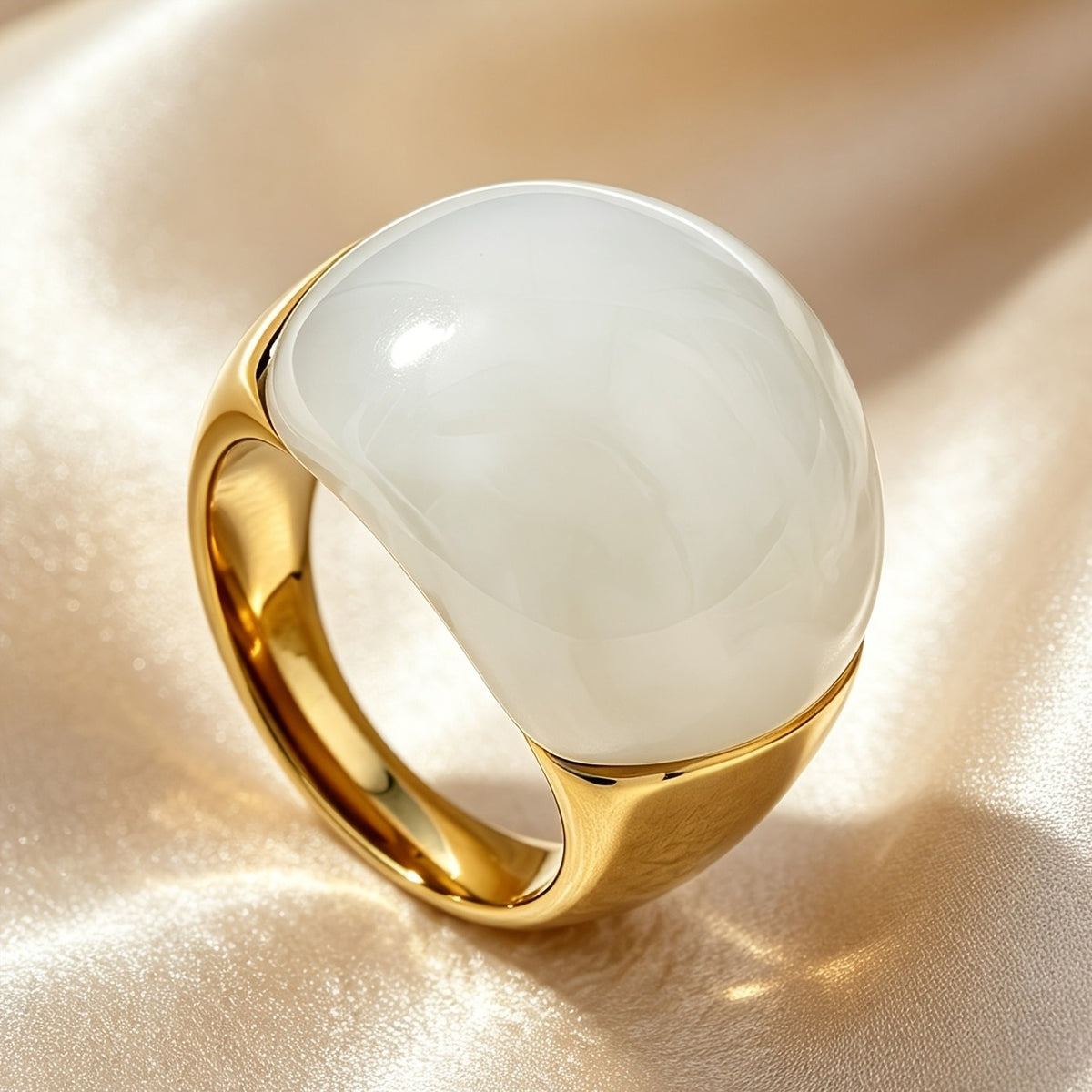 18k Elegant Natural Stone Dome Ring