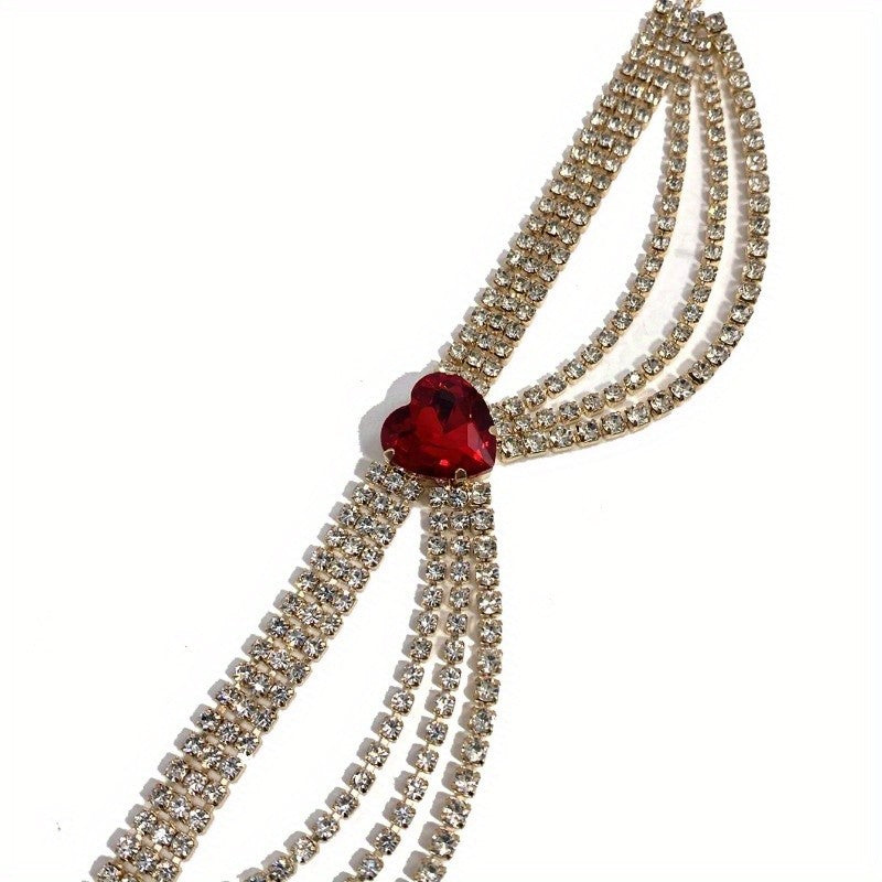 Romantic Red Heart Rhinestone Anklet