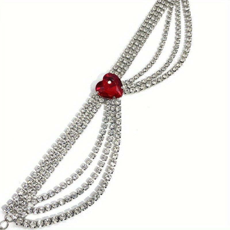 Romantic Red Heart Rhinestone Anklet