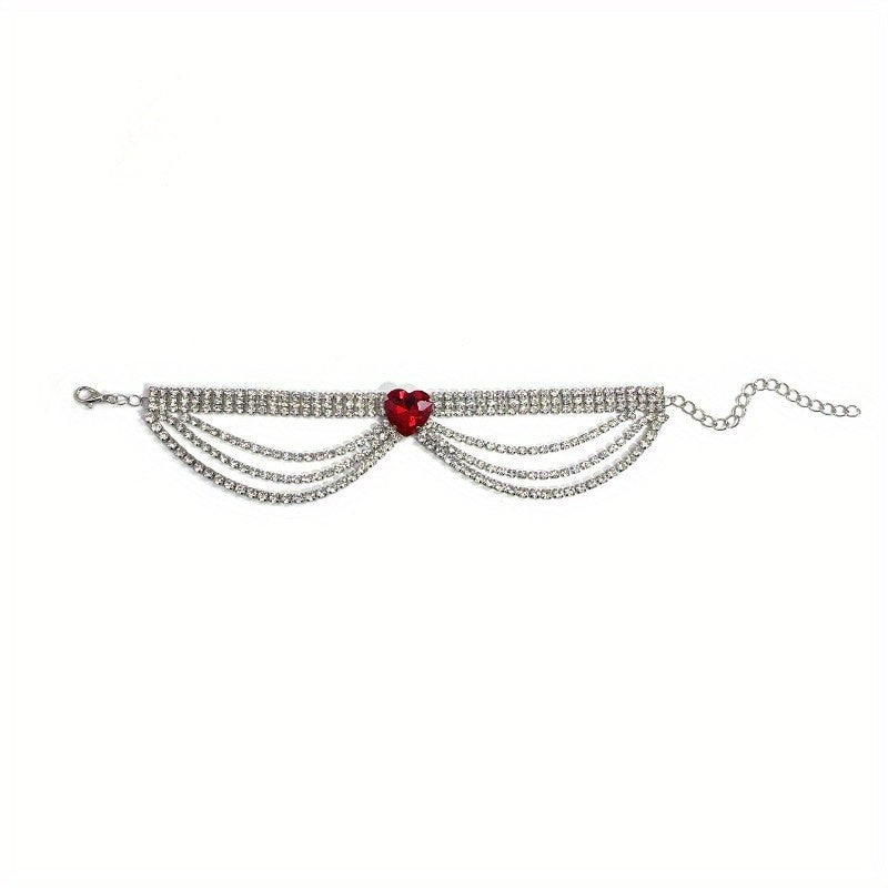 Romantic Red Heart Rhinestone Anklet