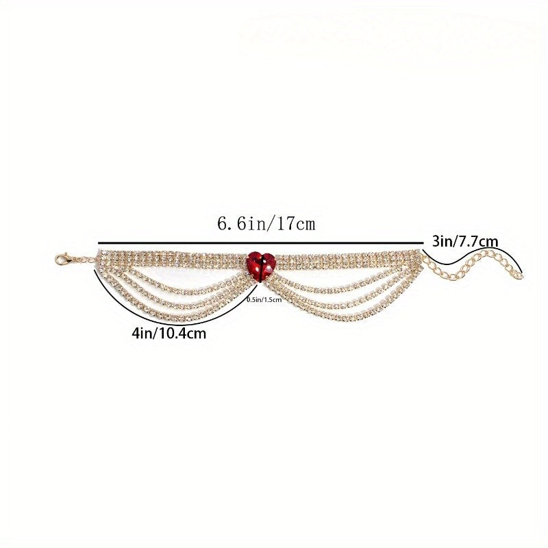 Romantic Red Heart Rhinestone Anklet