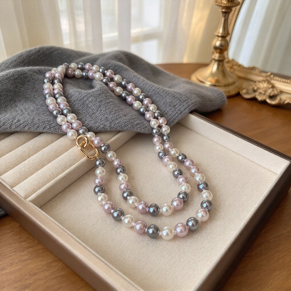 Elegant Multi-Tone Faux Pearl Necklace