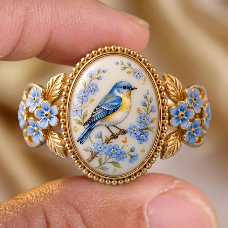Romantic Floral Bird Cameo Ring
