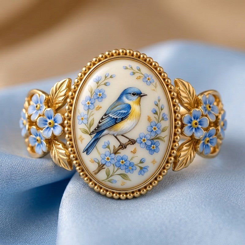 Romantic Floral Bird Cameo Ring