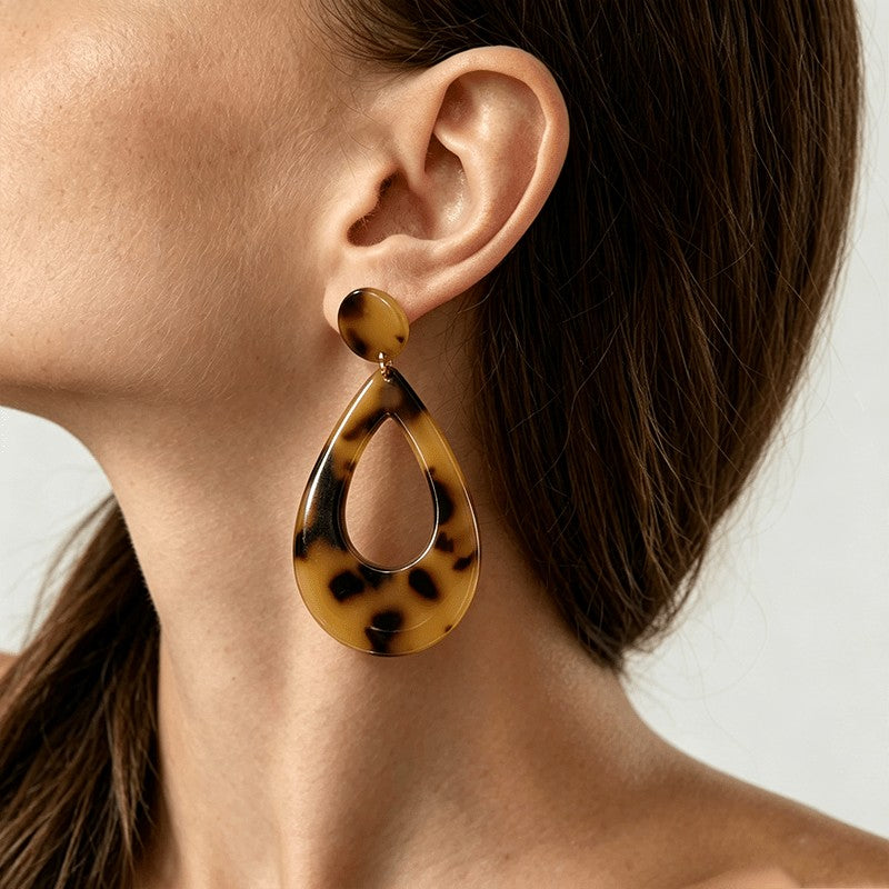 Vintage Leopard Print Hollow Teardrop Earrings