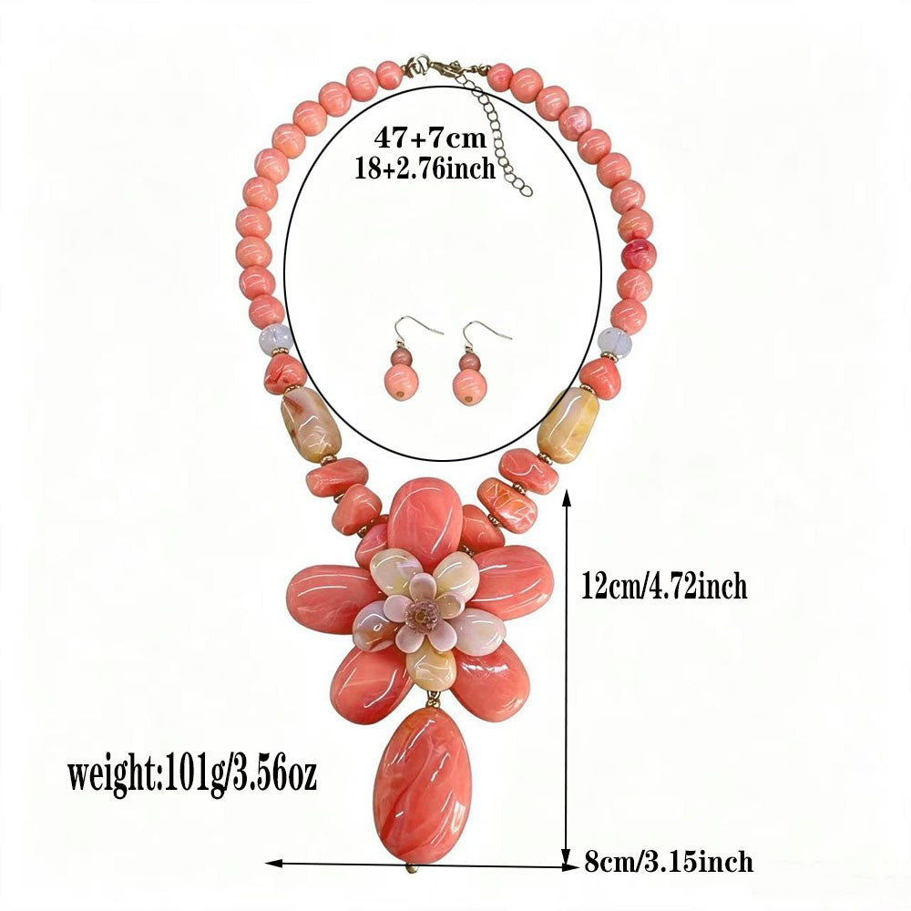 Romantic Pink Floral Acrylic Necklace & Earring Set