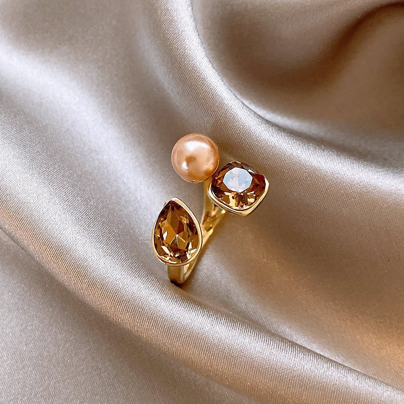 Boho Faux Pearl & Amber Zircon Ring