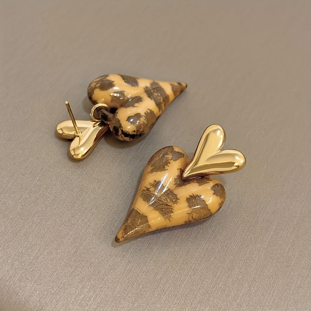 18k Leopard Print Heart Drop Earrings