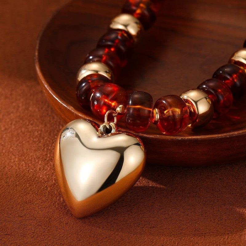 Boho Amber Bead Heart Necklace