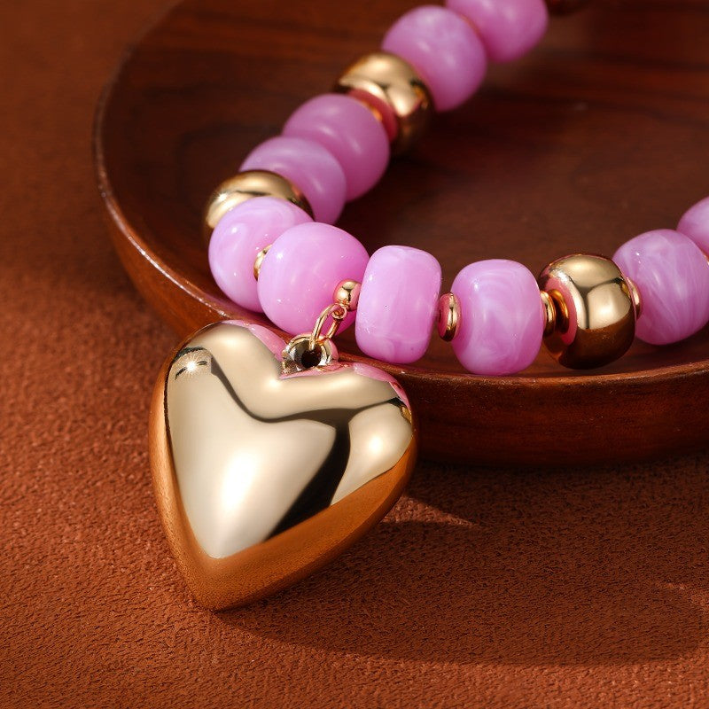 Boho Amber Bead Heart Necklace