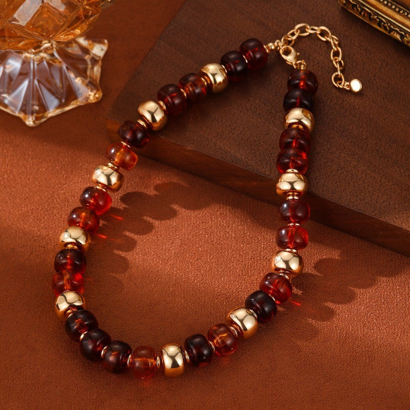 Boho Amber Bead Heart Necklace