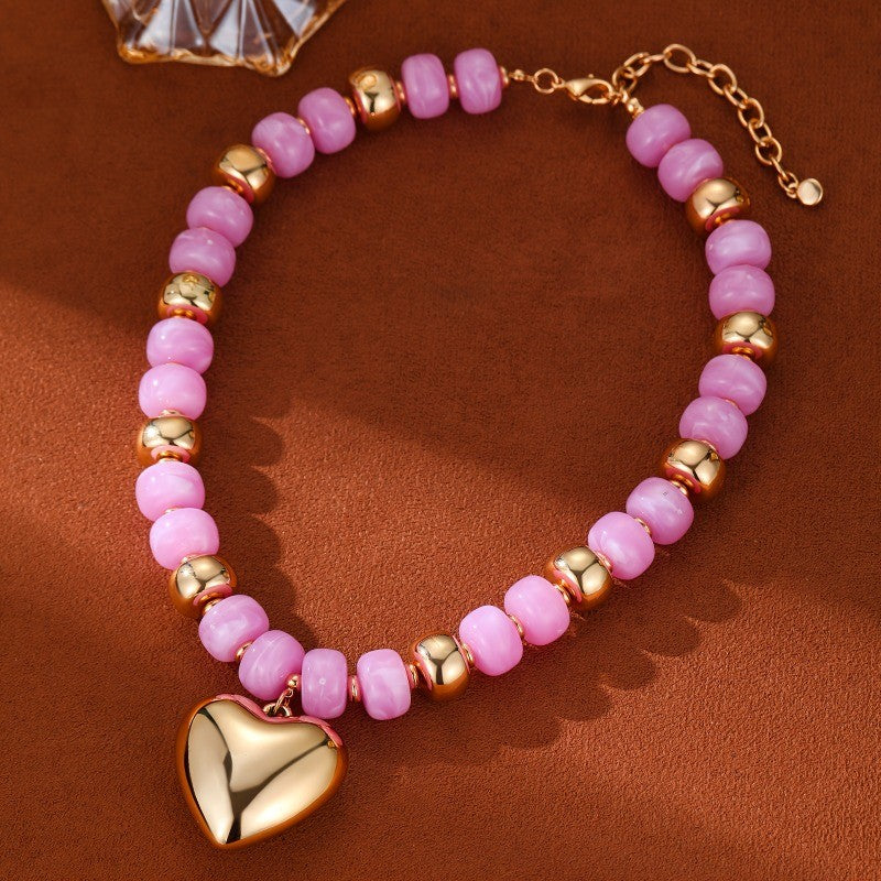 Boho Amber Bead Heart Necklace
