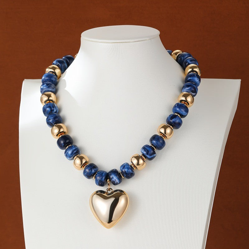 Boho Amber Bead Heart Necklace