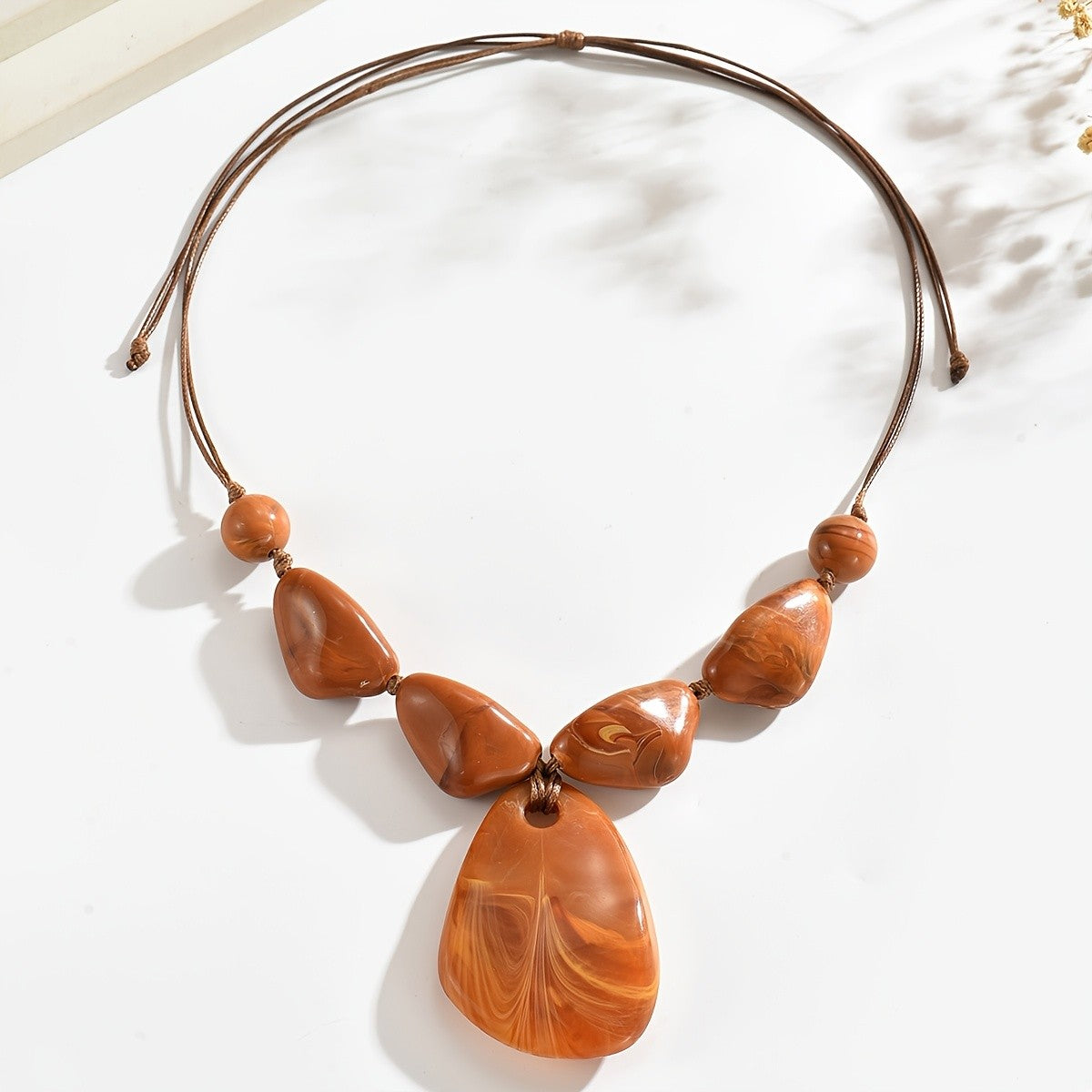 Boho Vintage Green Resin Pendant Necklace