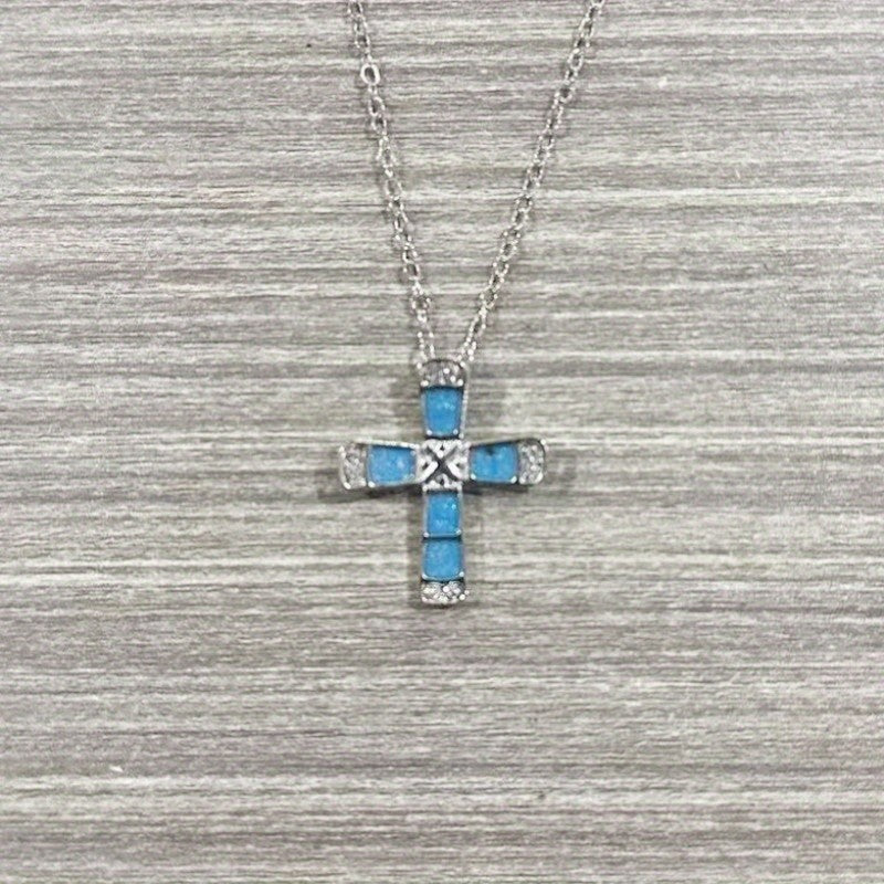 Dainty Opal Inlay Cross Necklace
