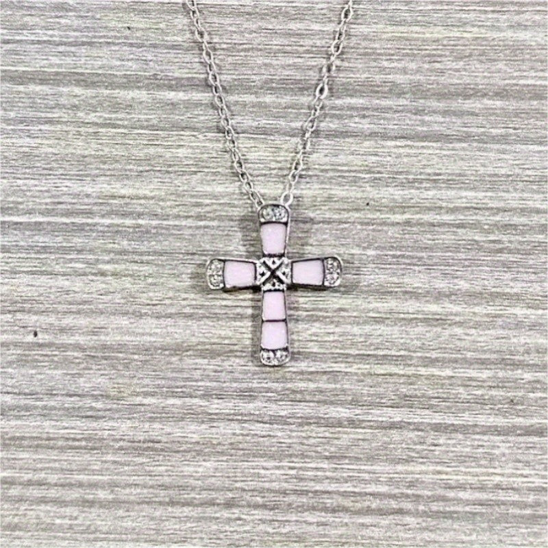 Dainty Opal Inlay Cross Necklace