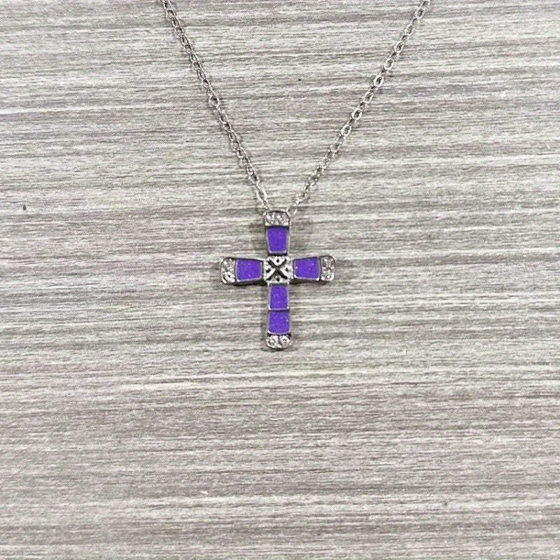 Dainty Opal Inlay Cross Necklace