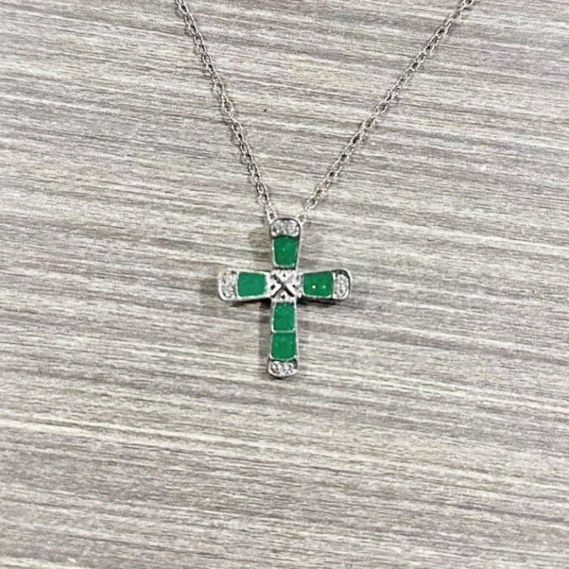 Dainty Opal Inlay Cross Necklace