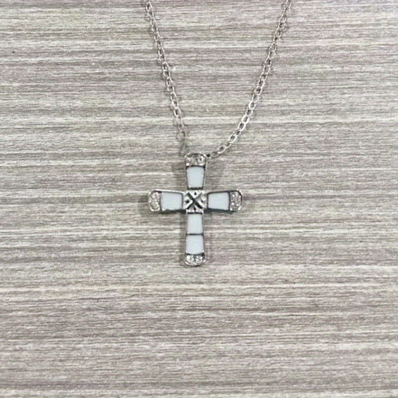 Dainty Opal Inlay Cross Necklace