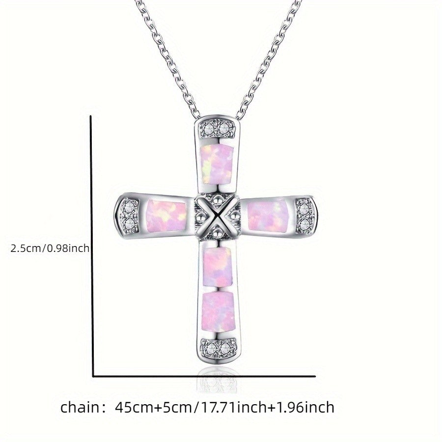 Dainty Opal Inlay Cross Necklace