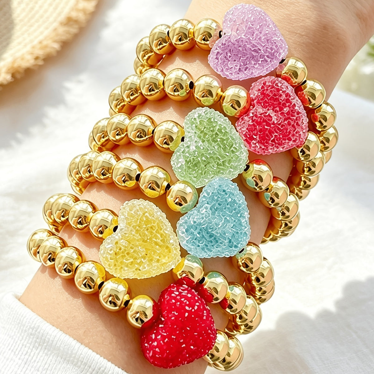 Dainty Macaron Heart Bead Bracelet