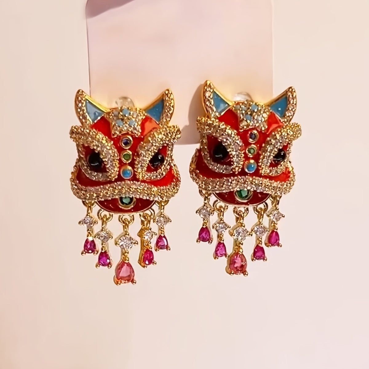 Boho Red Lion Dance Earrings