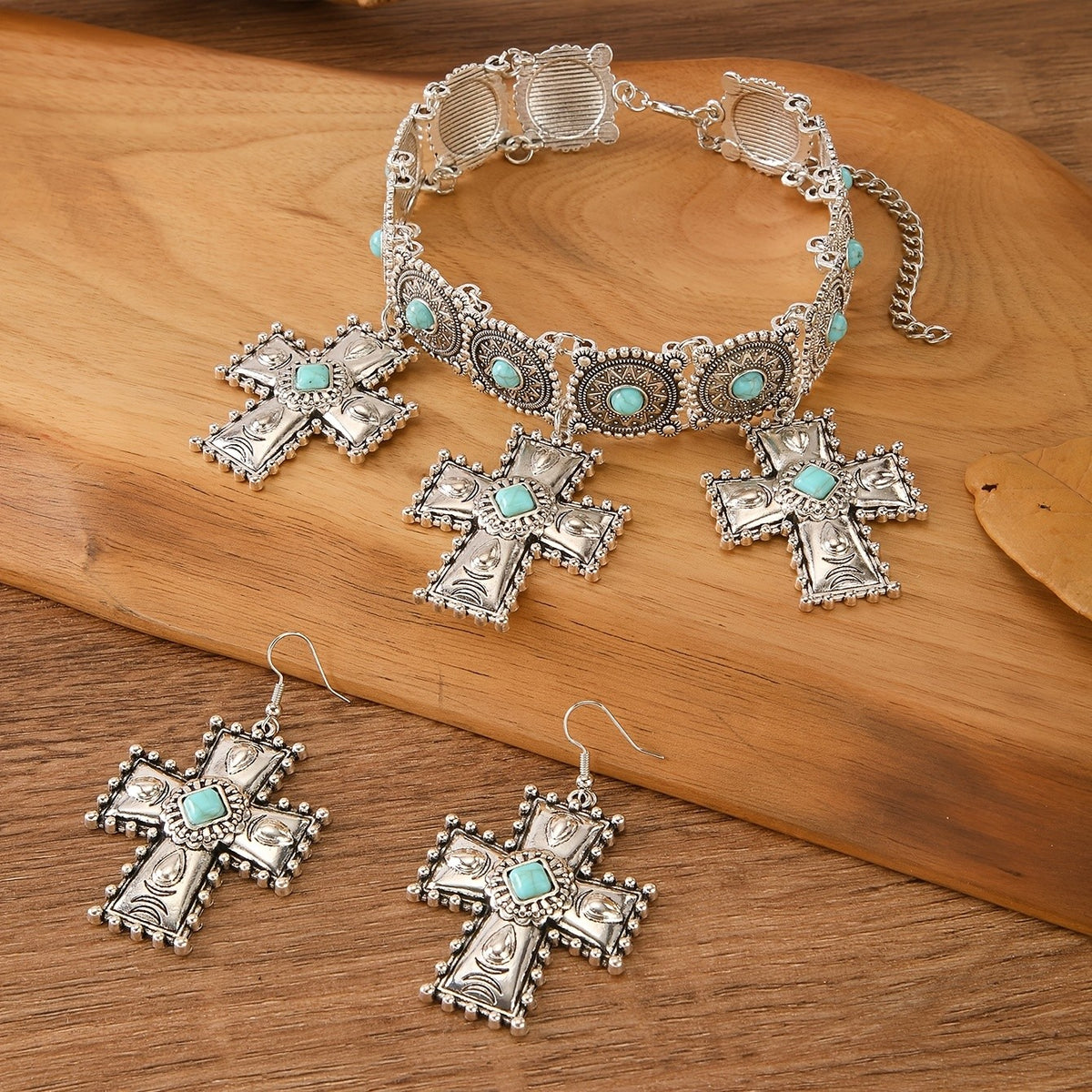 Boho Vintage Cross Choker Set