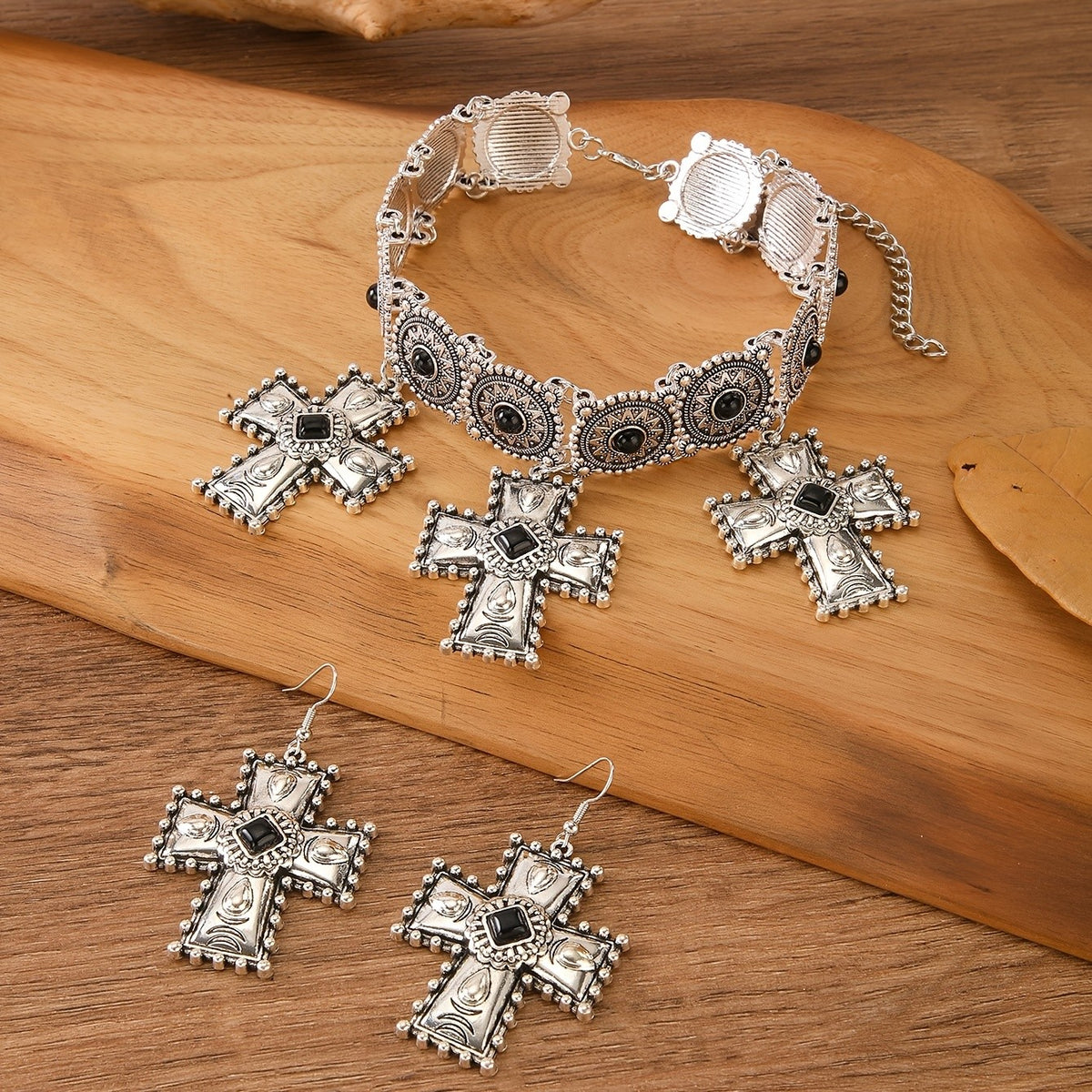 Boho Vintage Cross Choker Set