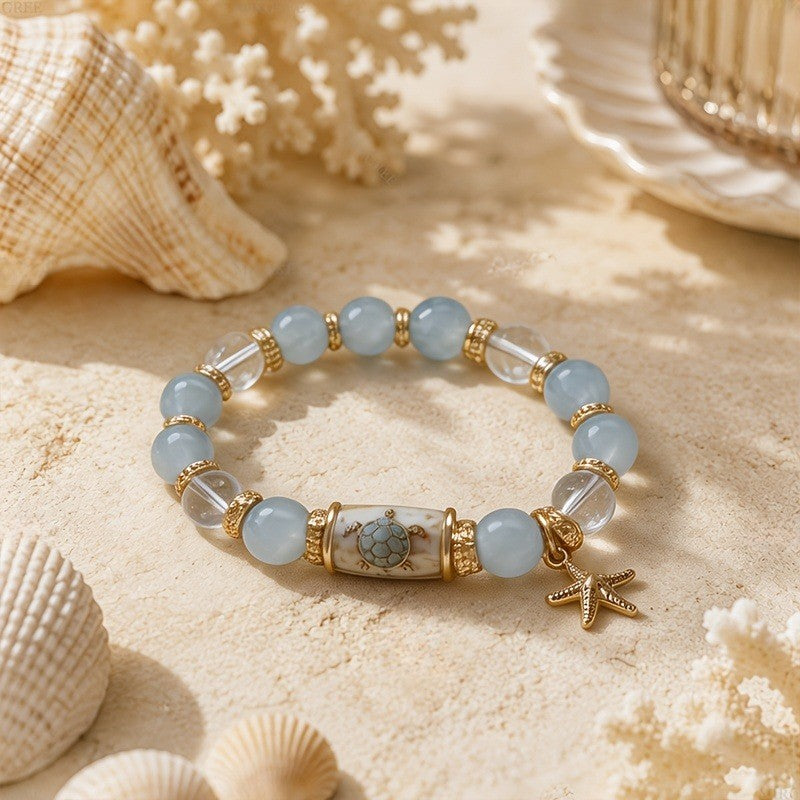 Elegant Sea Turtle Stone Bead Bracelet