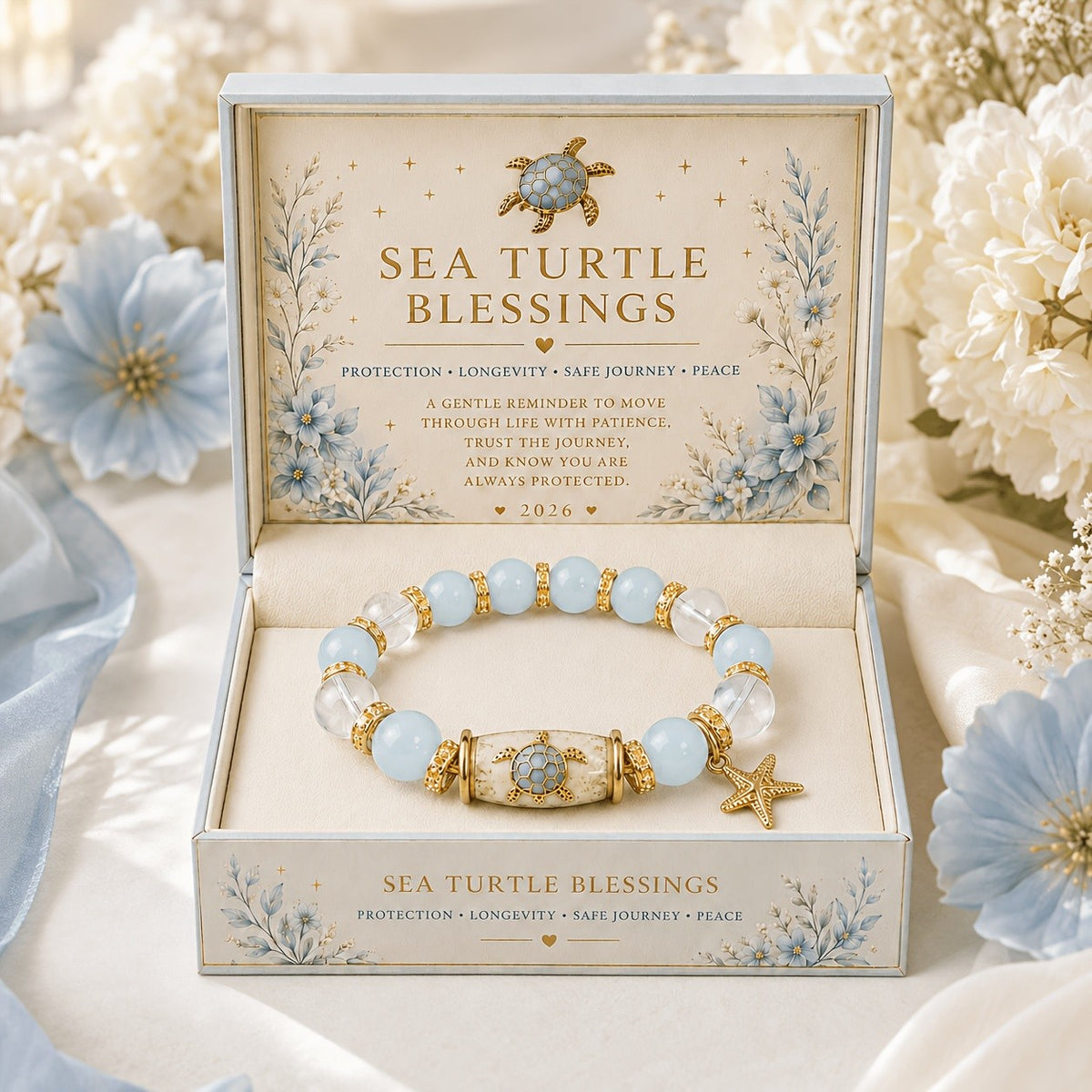 Elegant Sea Turtle Stone Bead Bracelet