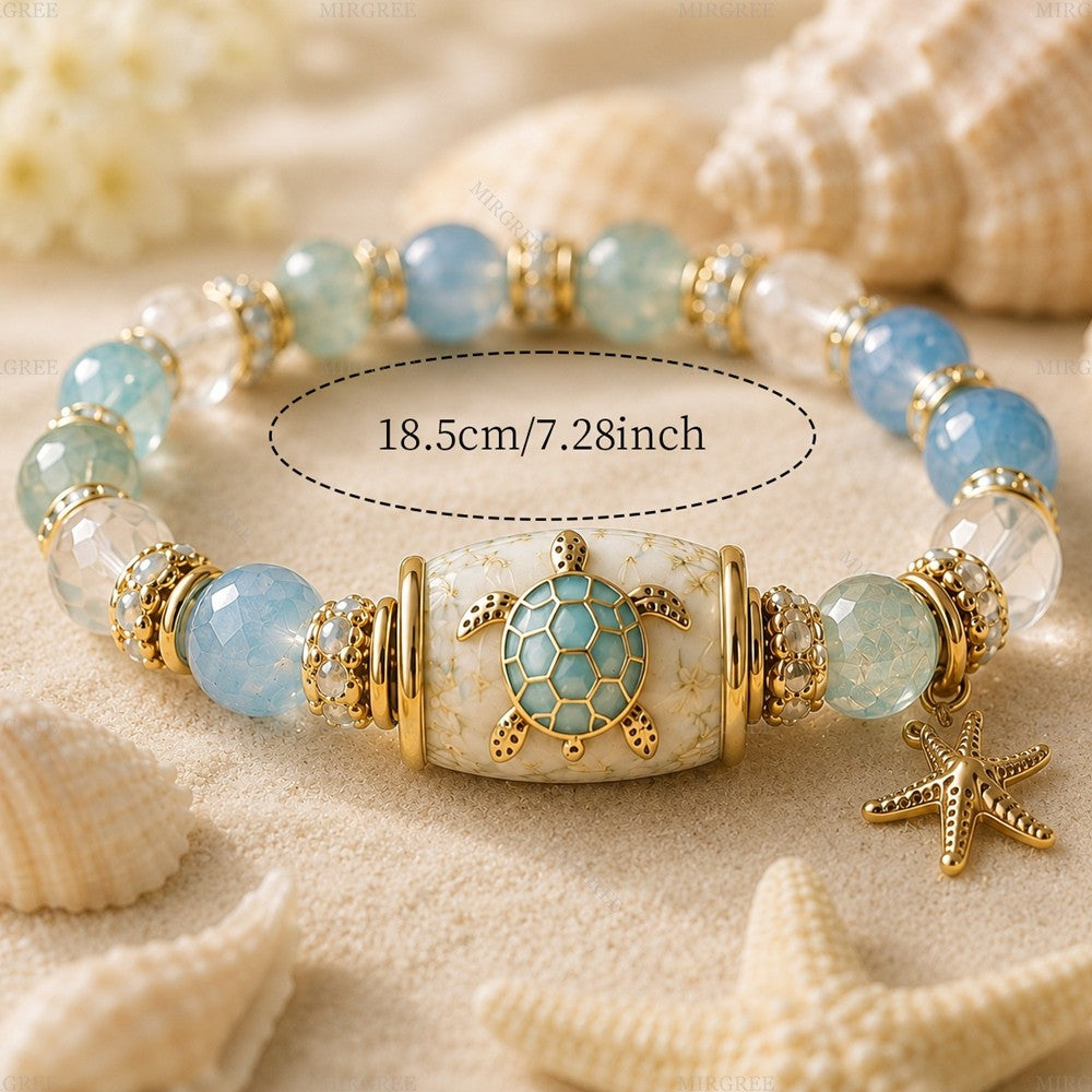 Elegant Sea Turtle Stone Bead Bracelet
