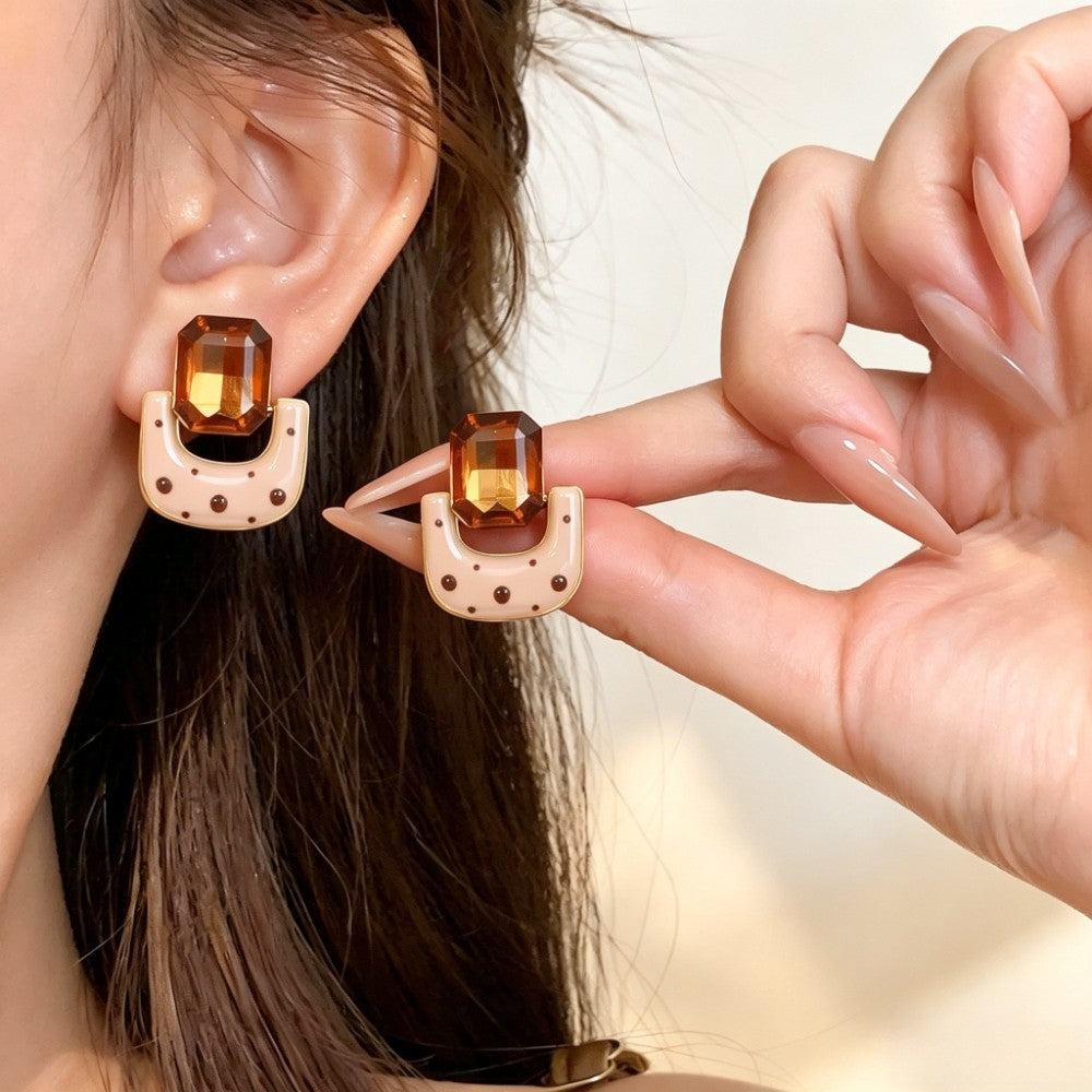 Vintage Amber Square Drop Earrings