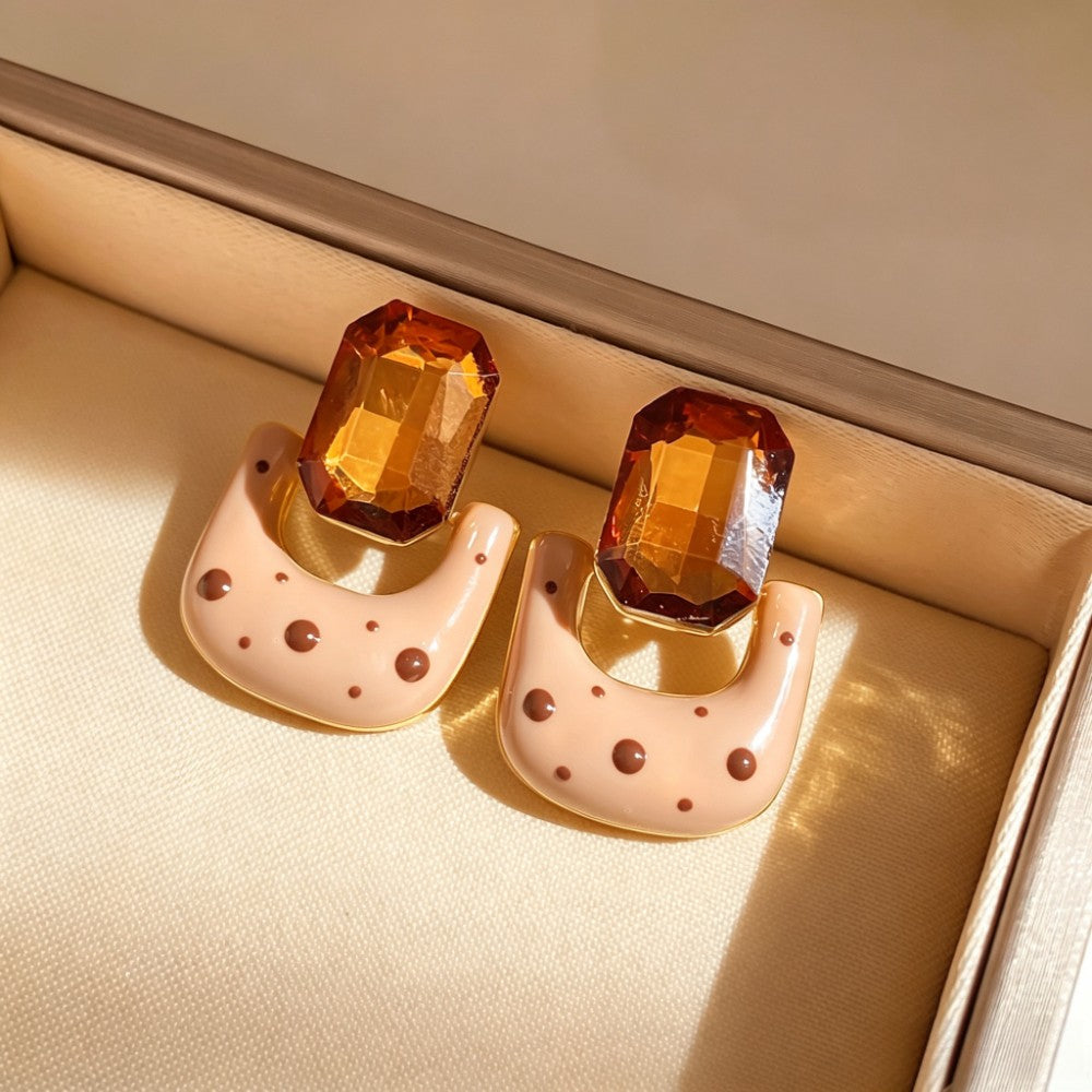 Vintage Amber Square Drop Earrings
