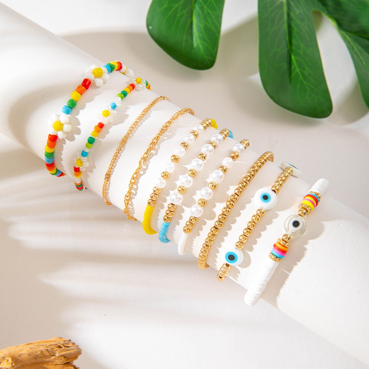 10pc Boho Evil Eye Stacked Bracelet Set