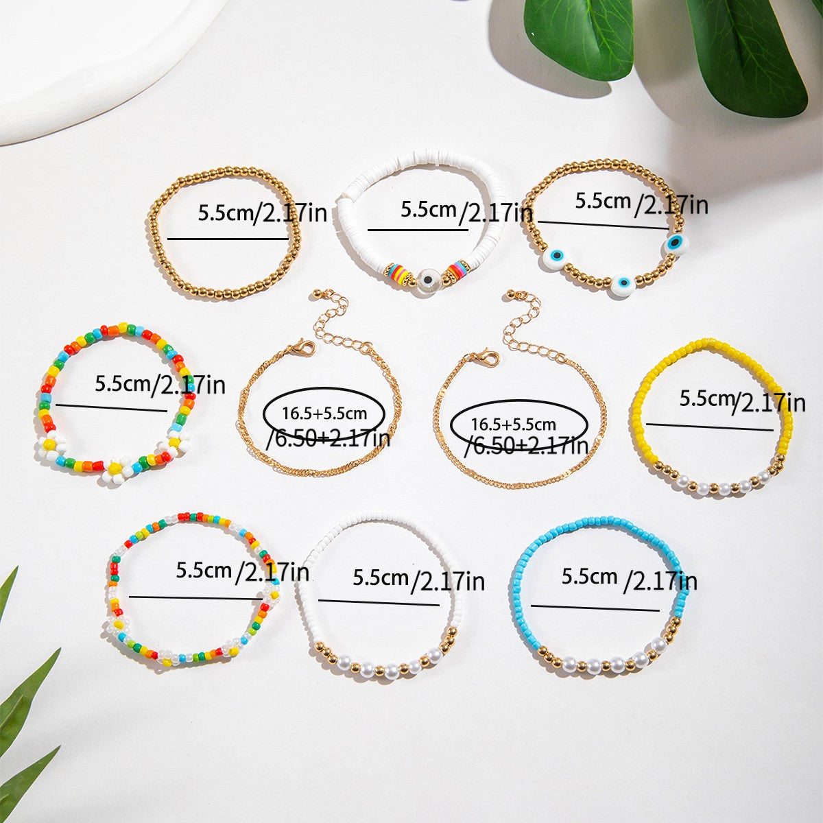 10pc Boho Evil Eye Stacked Bracelet Set
