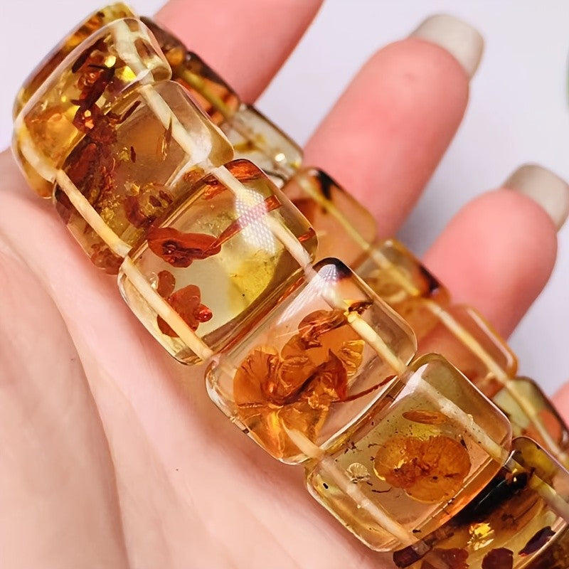 Vintage Amber Insect Block Bracelet