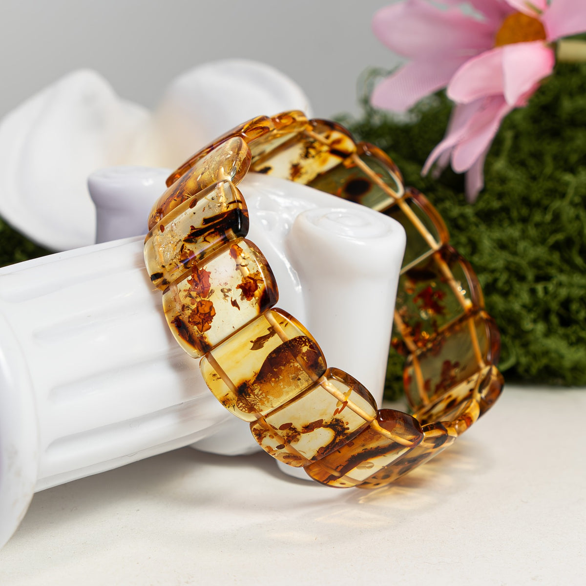 Vintage Amber Insect Block Bracelet