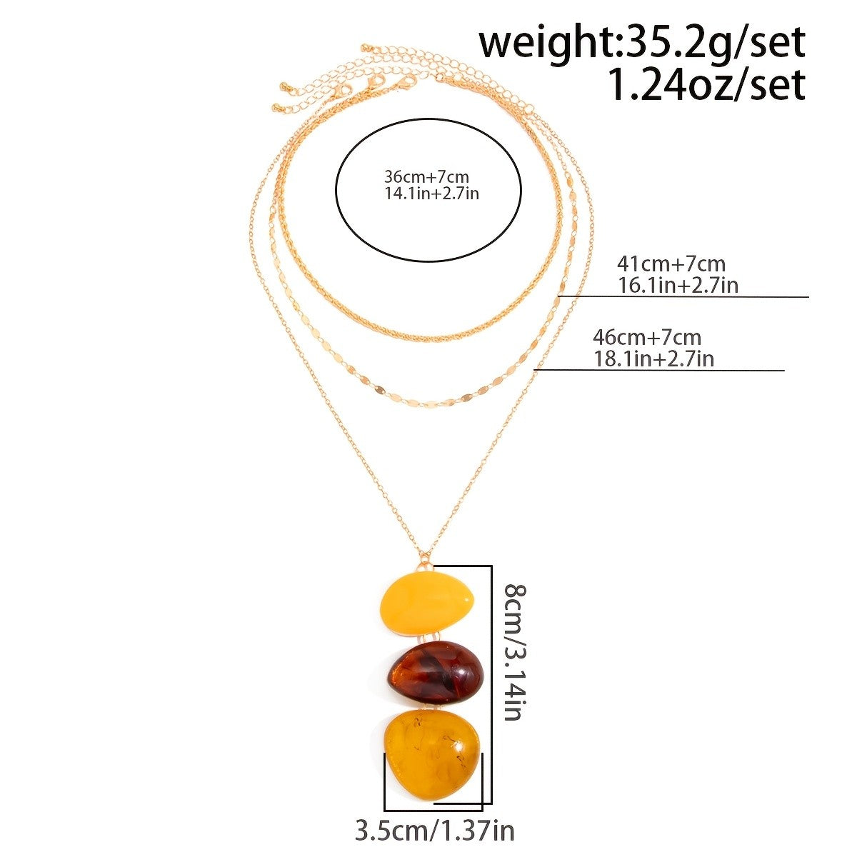 Vintage Amber Resin Layered Necklace Set