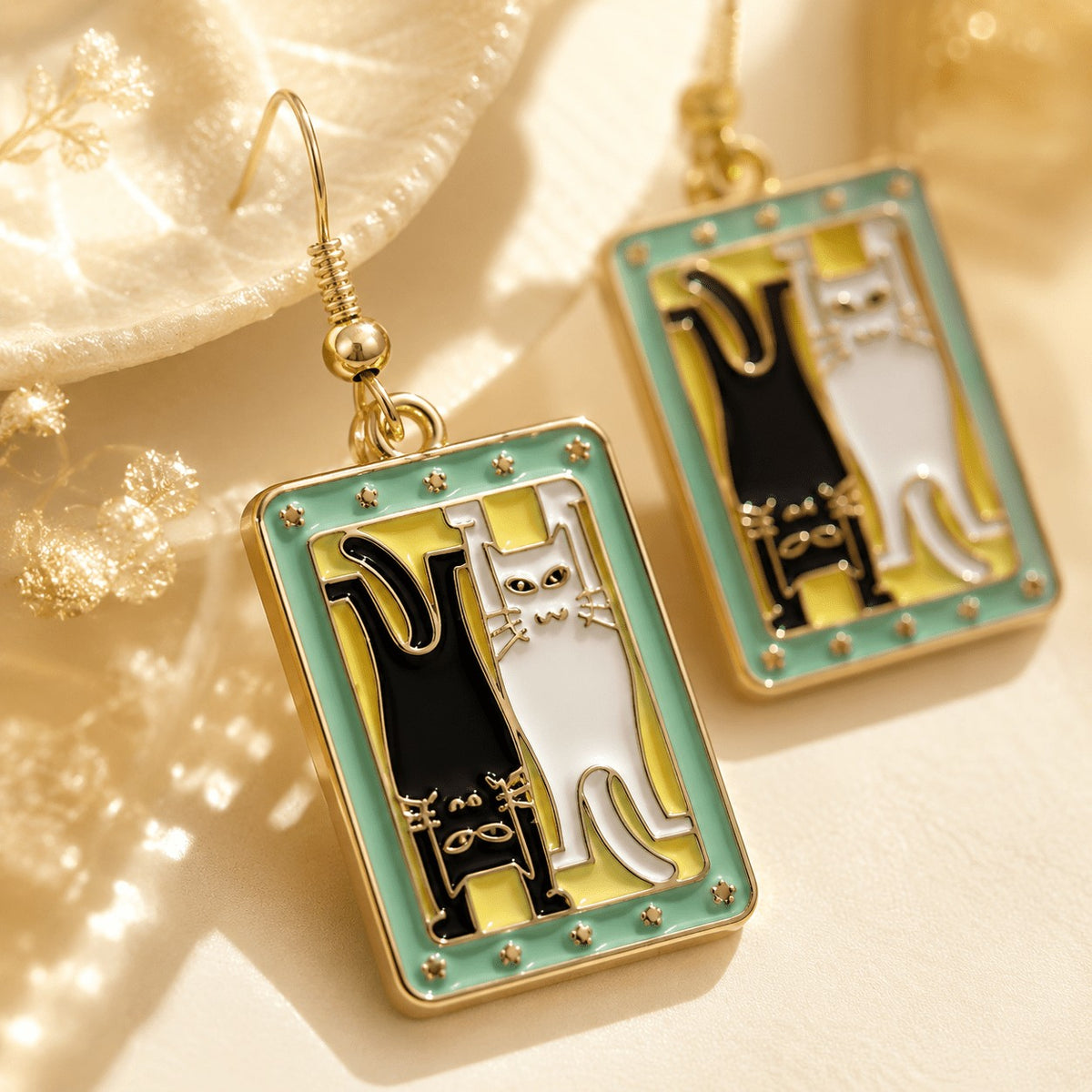 Vintage Black And White Cat Earrings