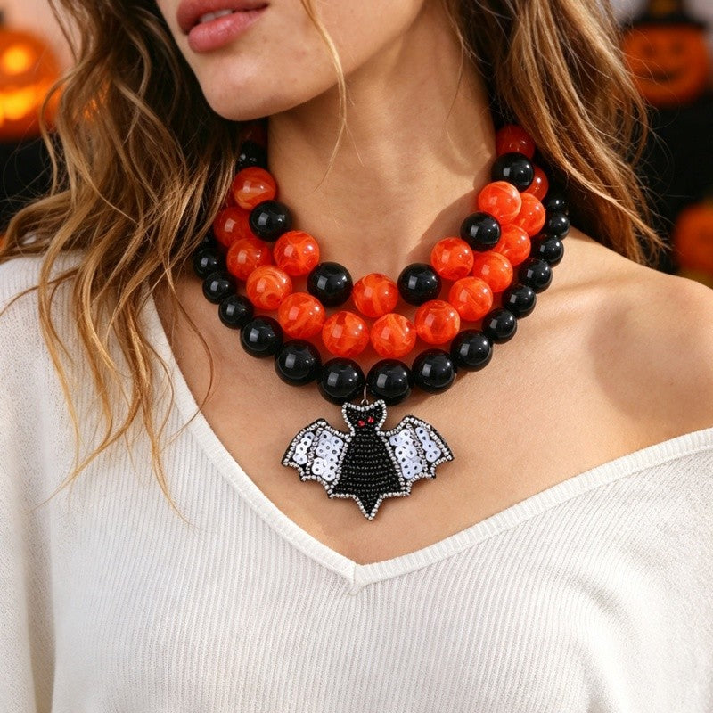 Gothic Bat Beaded Statement Necklace