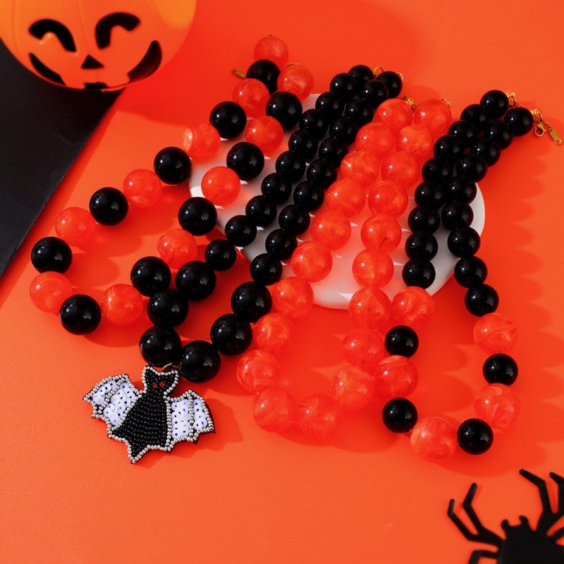 Gothic Bat Beaded Statement Necklace