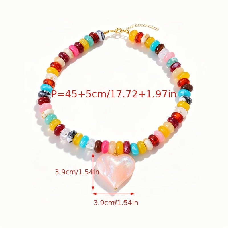 18k Boho Multicolor Beaded Heart Necklace