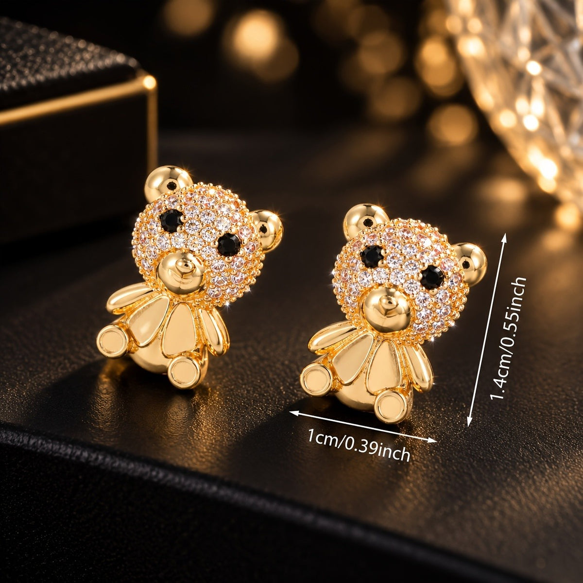 14k Dainty Zircon Bear Stud Earrings