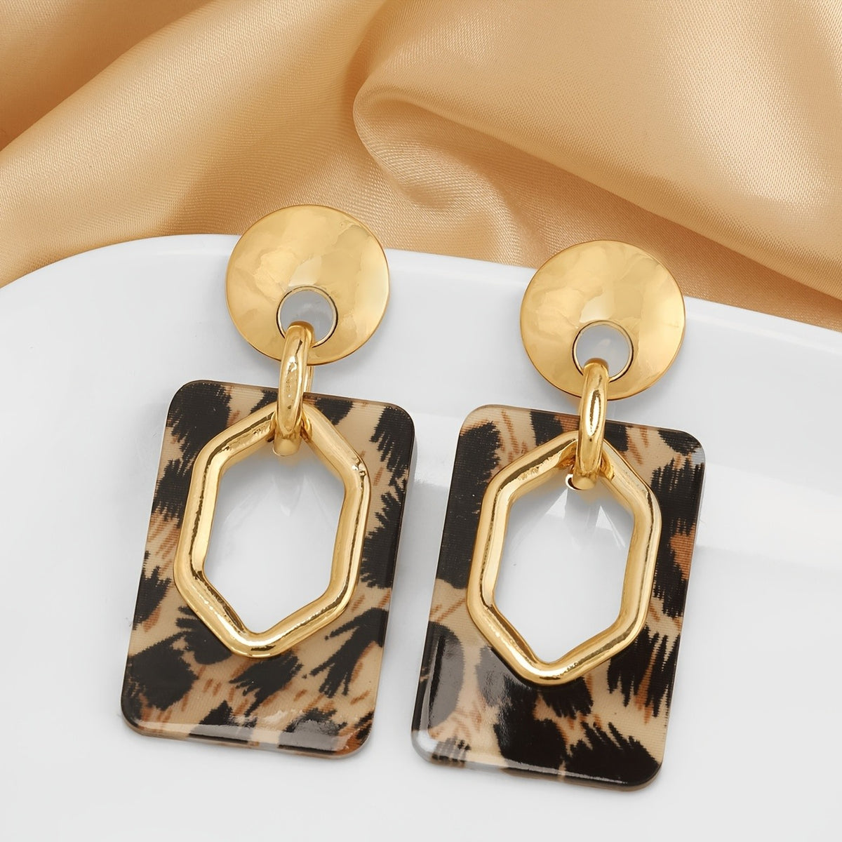Leopard Print Geometric Drop Earrings